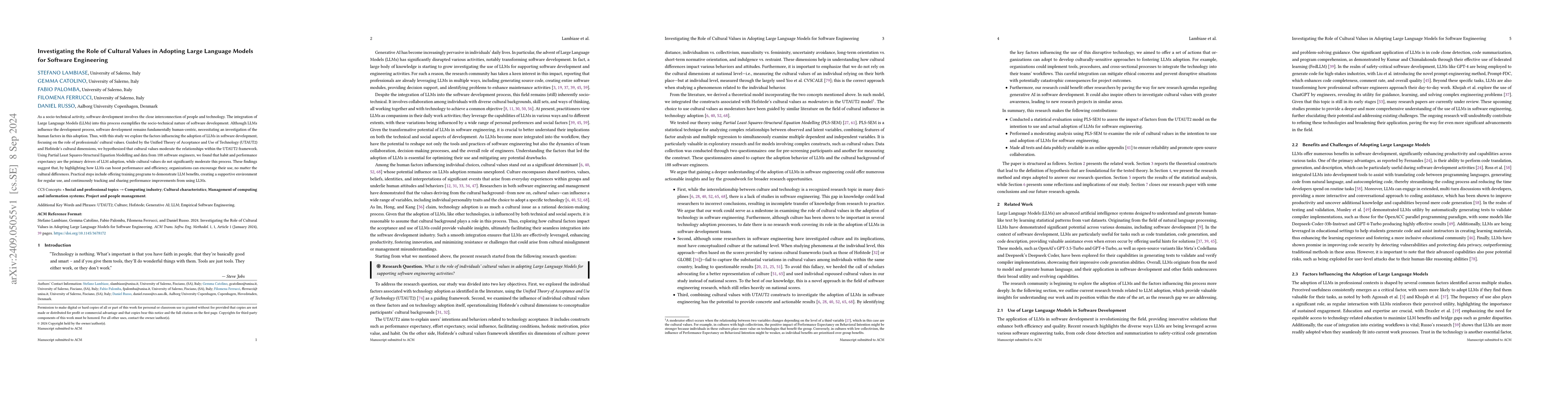 Thumbnail for Investigating the Role of Cultural Values in Adopting Large Language
  Models for Software Engineering