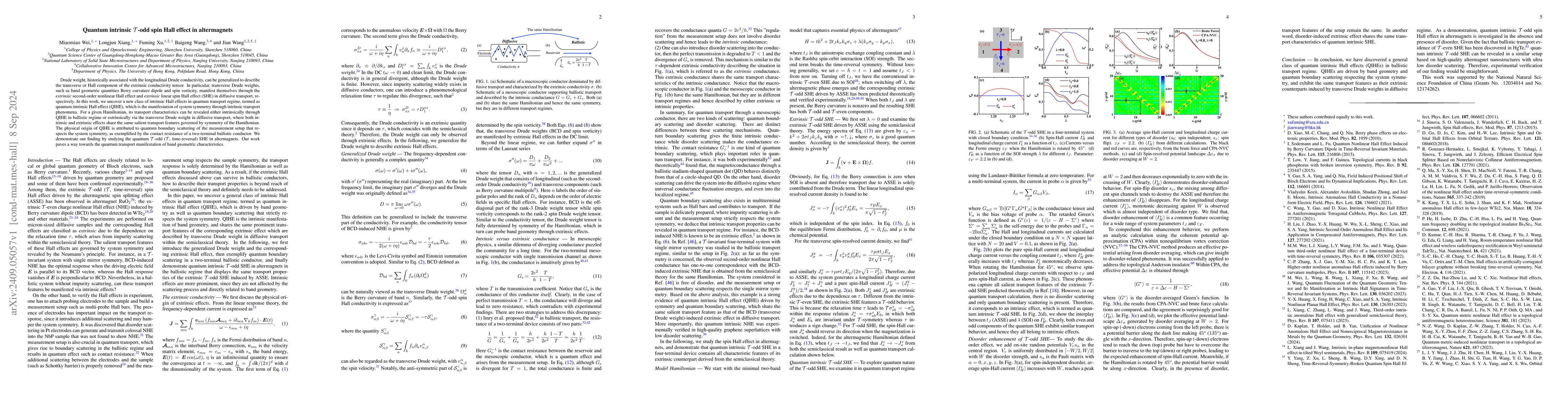 Thumbnail for Quantum intrinsic ${\cal T}$-odd spin Hall effect in altermagnets