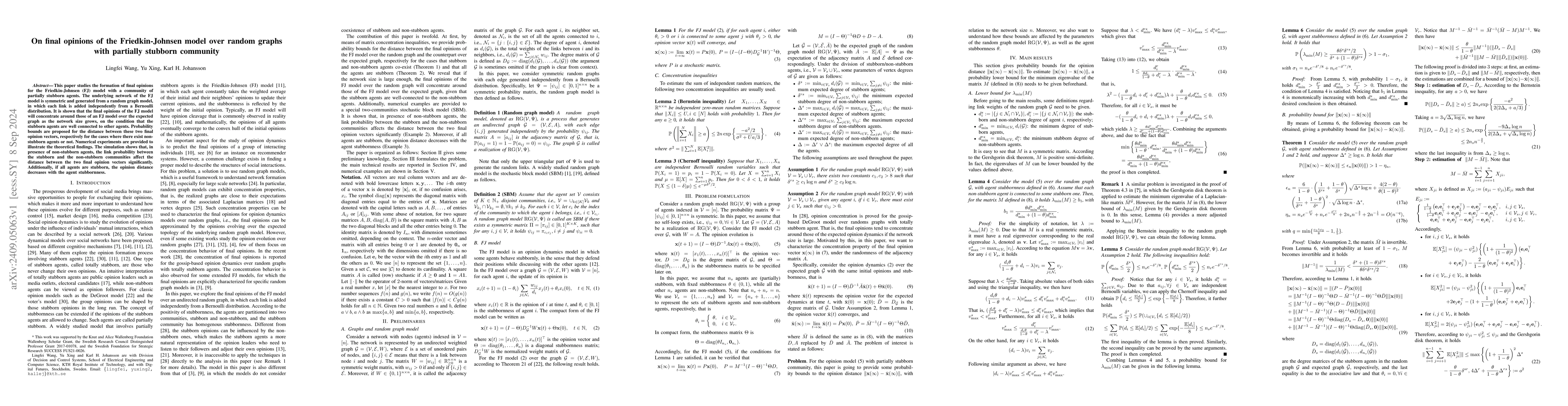 Thumbnail for On final opinions of the Friedkin-Johnsen model over random graphs with
  partially stubborn community