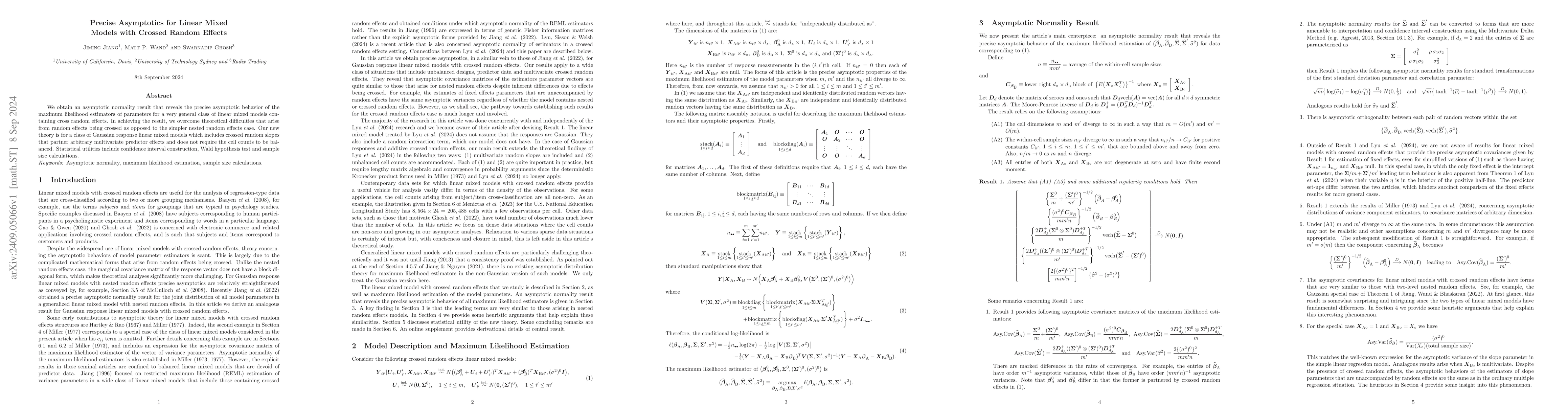 Thumbnail for Precise Asymptotics for Linear Mixed Models with Crossed Random Effects
