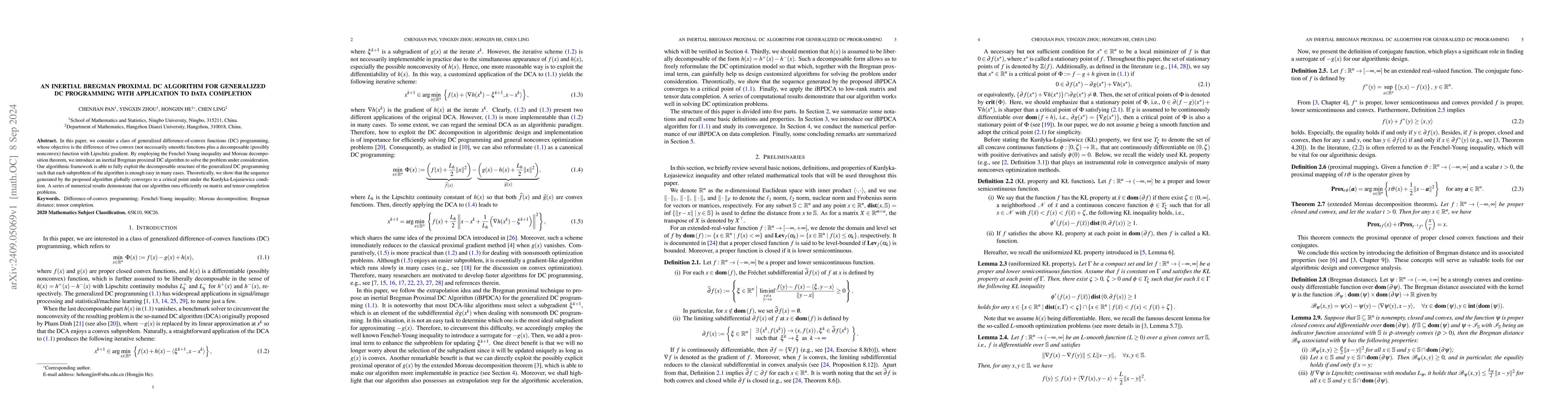 Thumbnail for An Inertial Bregman Proximal DC Algorithm for Generalized DC Programming
  with Application to Data Completion