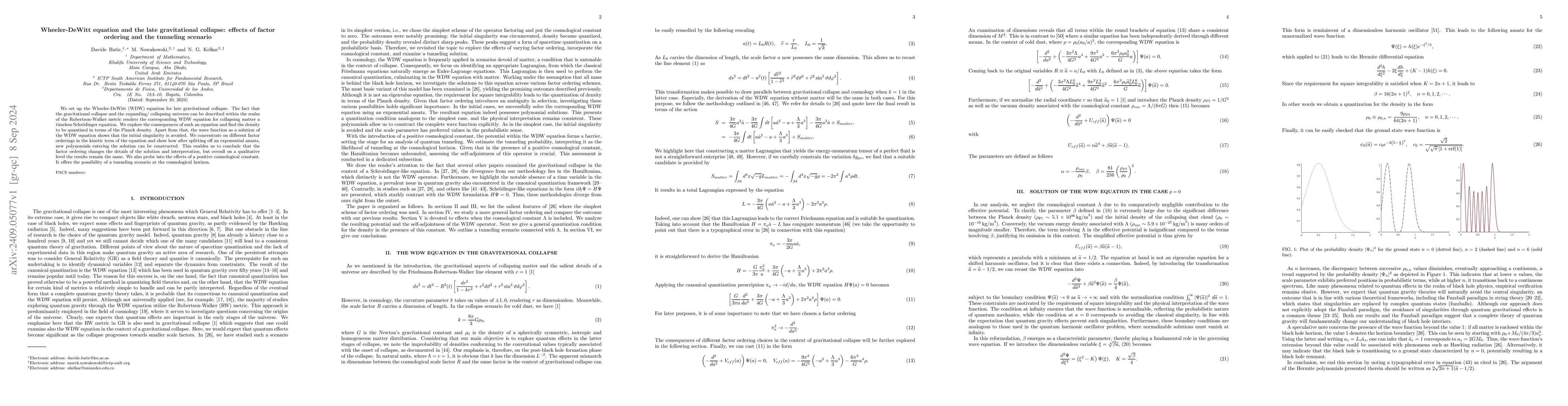 Thumbnail for Wheeler-DeWitt equation and the late gravitational collapse: effects of
  factor ordering and the tunneling scenario