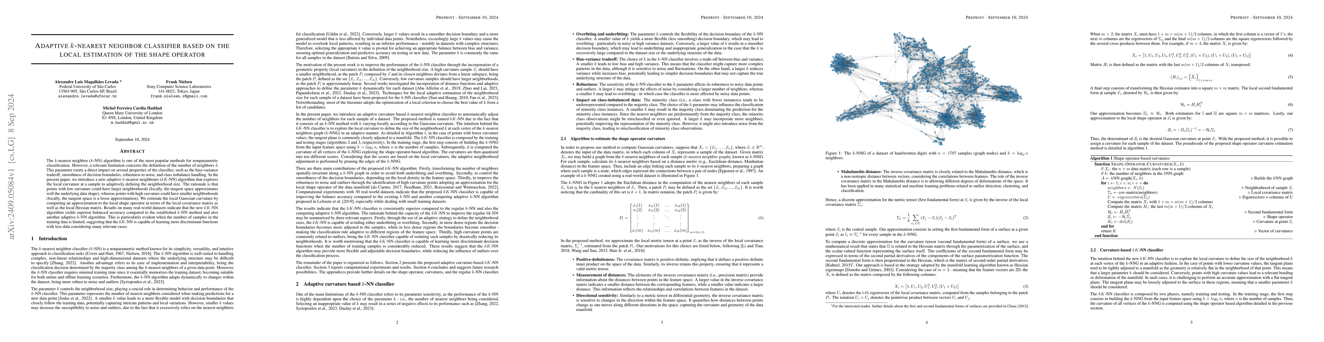 Thumbnail for Adaptive $k$-nearest neighbor classifier based on the local estimation
  of the shape operator