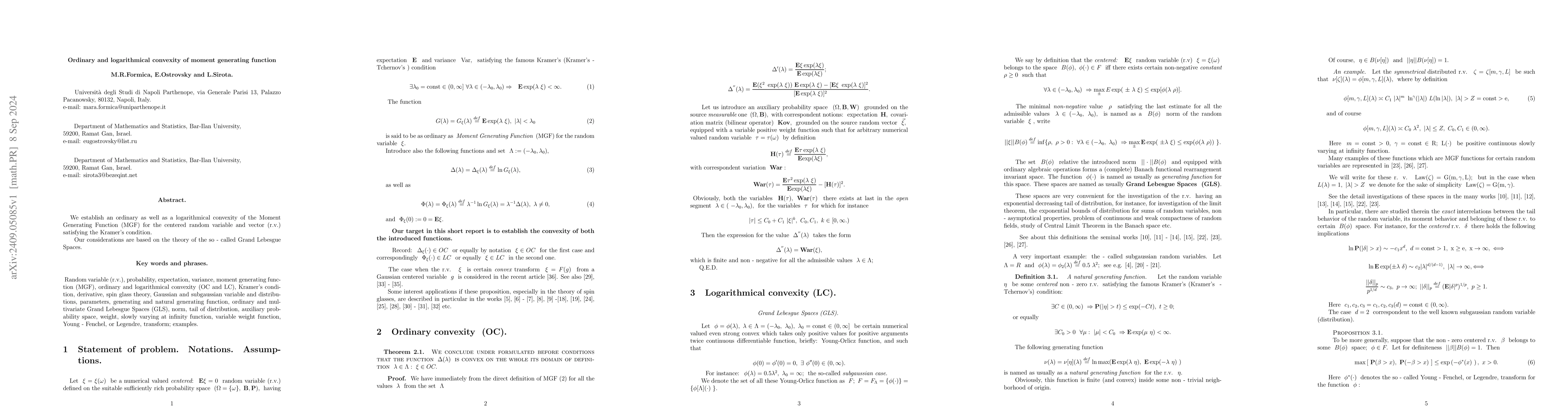 Thumbnail for Ordinary and logarithmical convexity of moment generating function