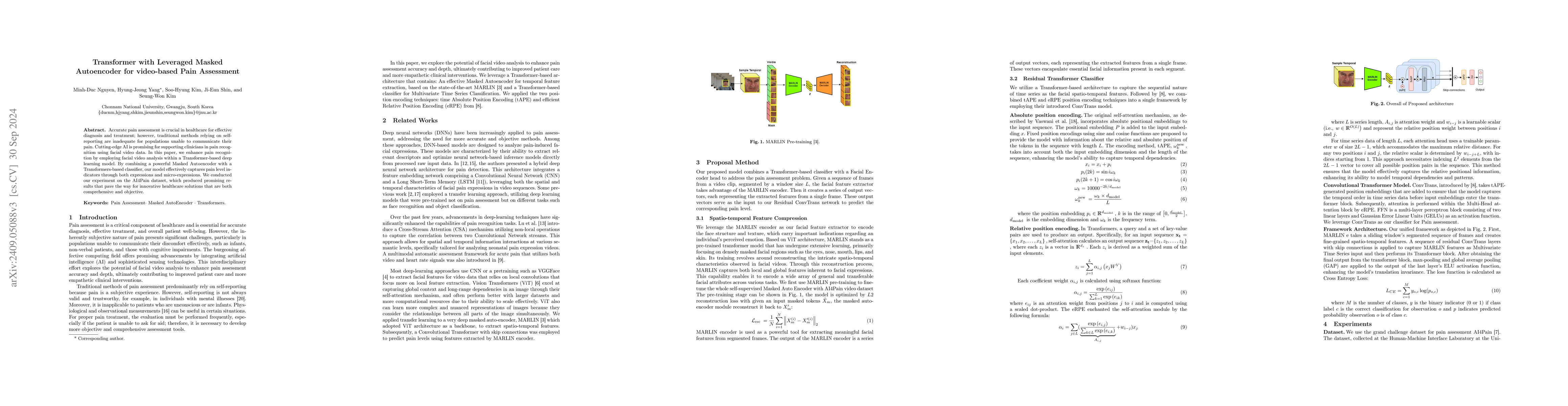 Thumbnail for Transformer with Leveraged Masked Autoencoder for video-based Pain
  Assessment