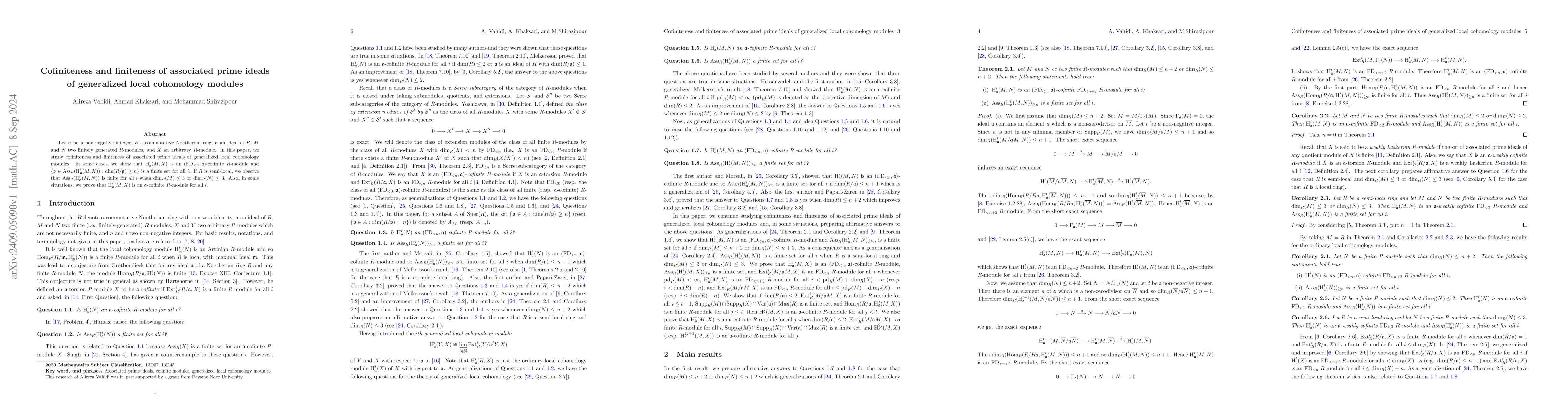 Thumbnail for Cofiniteness and finiteness of associated prime ideals of generalized
  local cohomology modules
