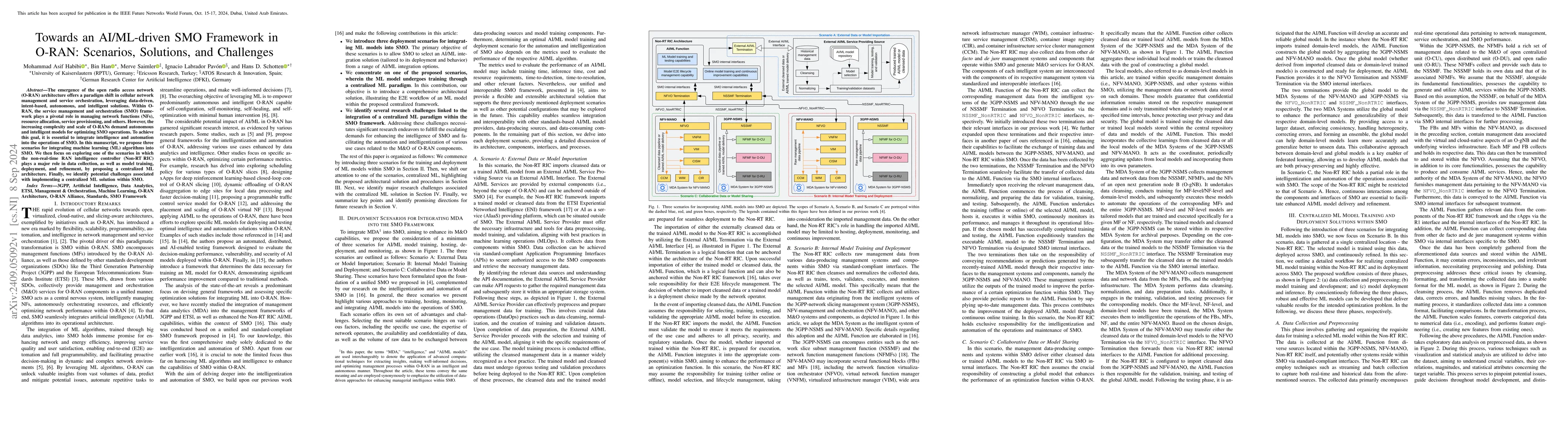Thumbnail for Towards an AI/ML-driven SMO Framework in O-RAN: Scenarios, Solutions,
  and Challenges