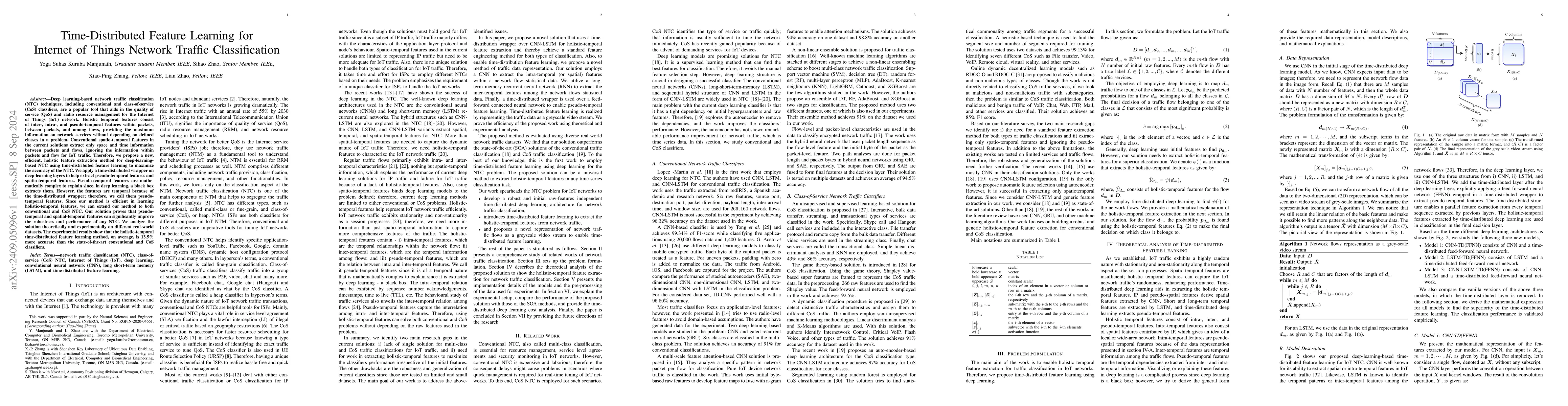 Thumbnail for Time-Distributed Feature Learning for Internet of Things Network Traffic
  Classification