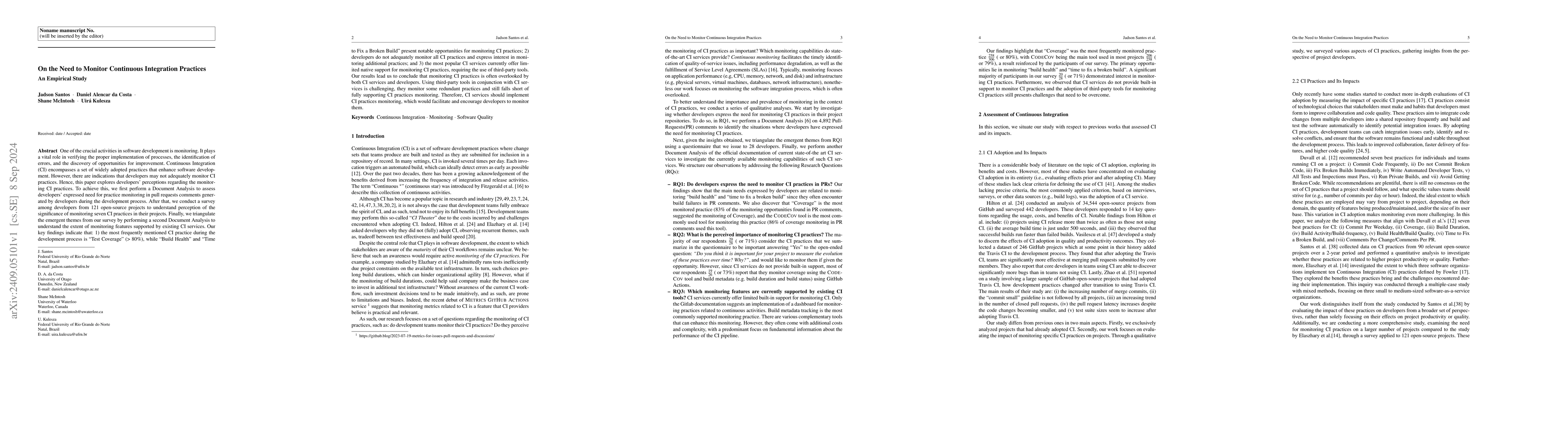 Thumbnail for On the Need to Monitor Continuous Integration Practices -- An Empirical
  Study