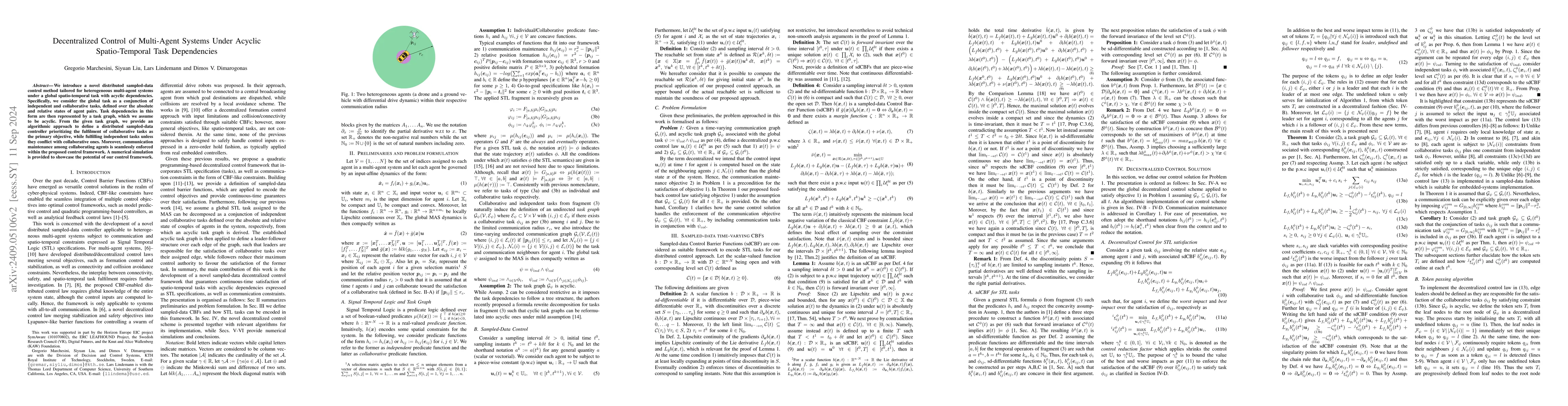 Thumbnail for Decentralized Control of Multi-Agent Systems Under Acyclic
  Spatio-Temporal Task Dependencies