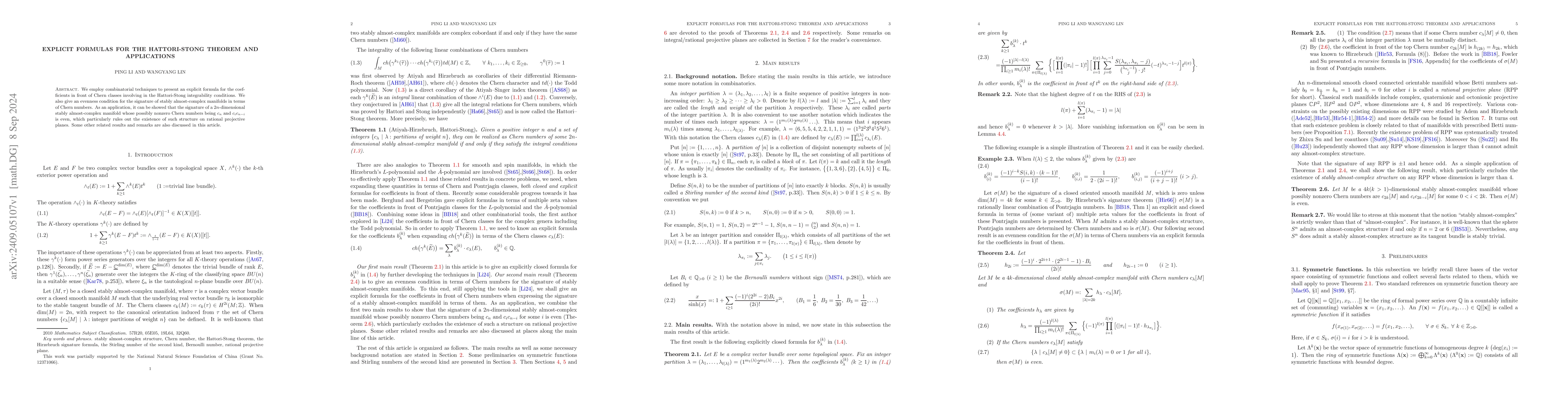 Thumbnail for Explicit formulas for the Hattori-Stong theorem and applications