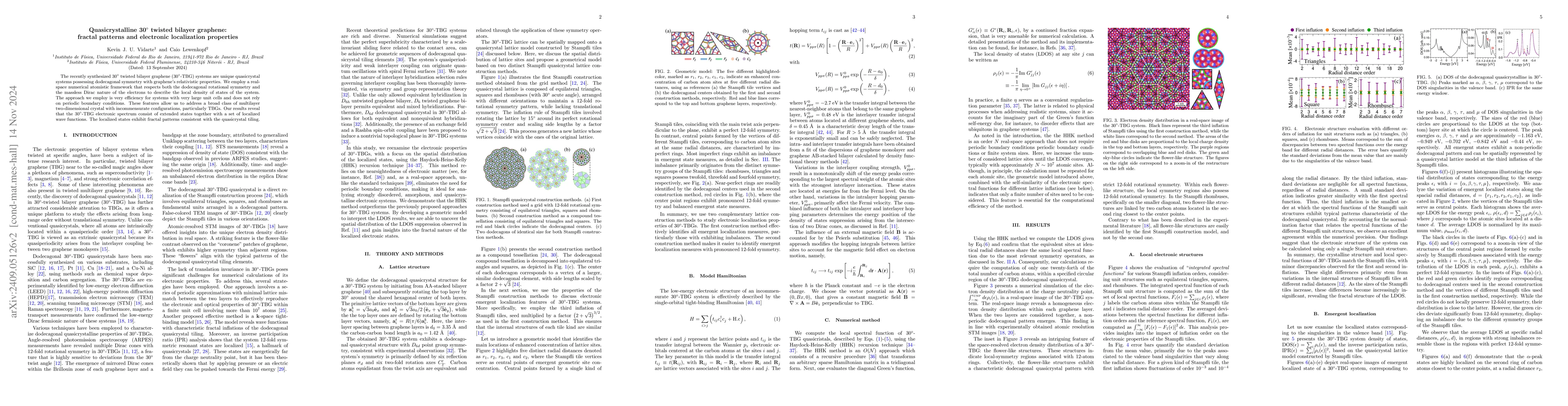 Thumbnail for Quasicrystalline 30$^{\circ}$ twisted bilayer graphene: Fractal patterns
  and electronic localization properties