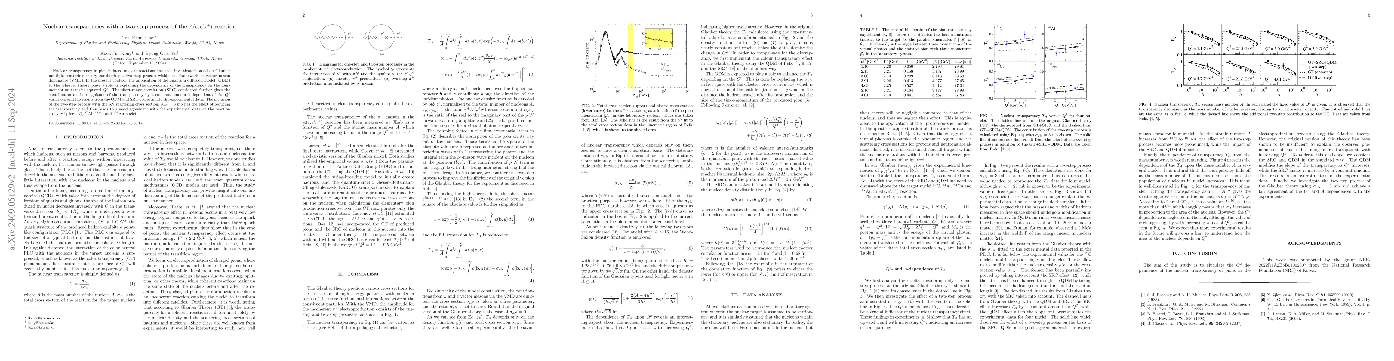 Thumbnail for Nuclear transparencies with a two-step process of the $A(e,e'π^+)$
  reaction