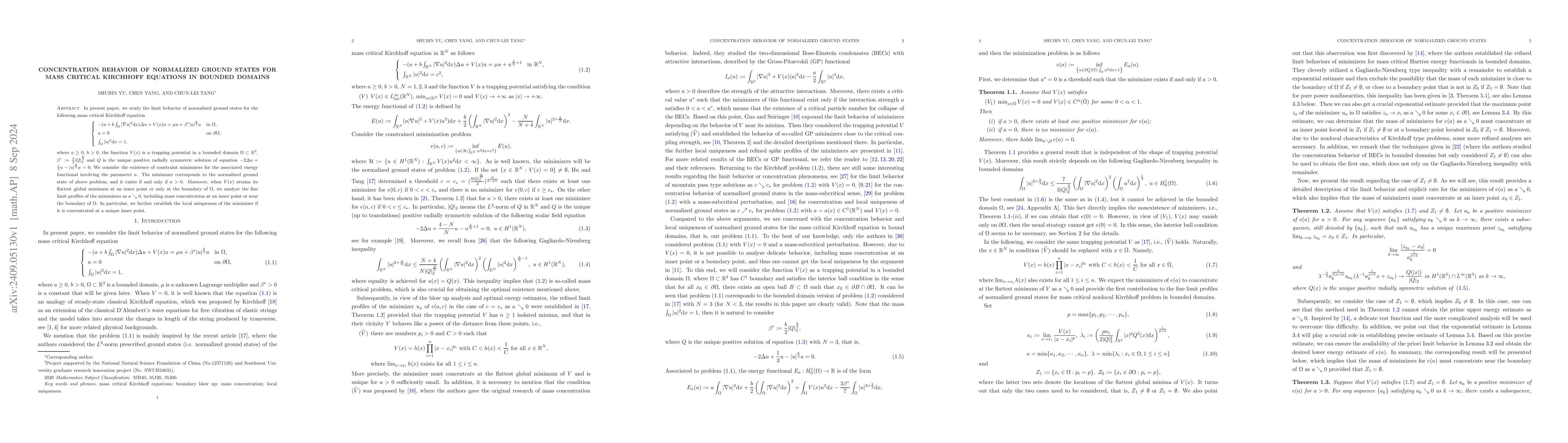 Thumbnail for Concentration behavior of normalized ground states for mass critical
  Kirchhoff equations in bounded domains