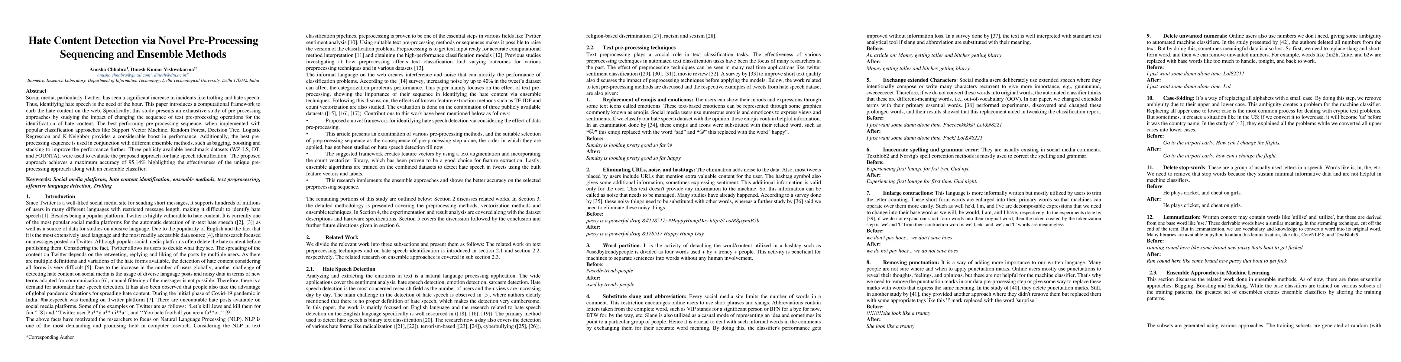Thumbnail for Hate Content Detection via Novel Pre-Processing Sequencing and Ensemble
  Methods