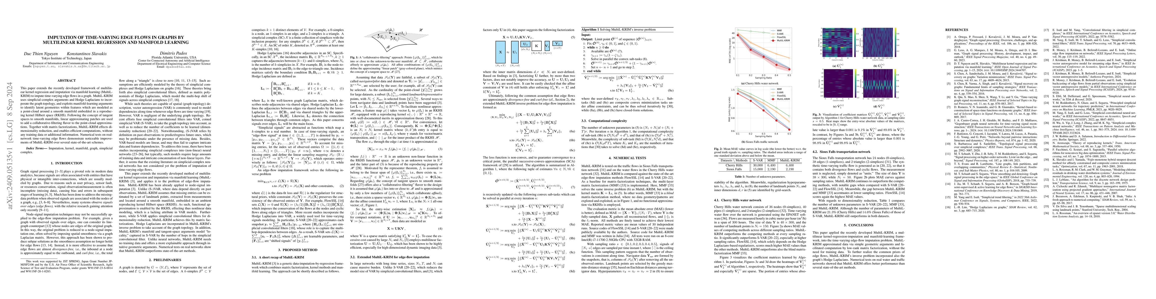 Thumbnail for Imputation of Time-varying Edge Flows in Graphs by Multilinear Kernel
  Regression and Manifold Learning