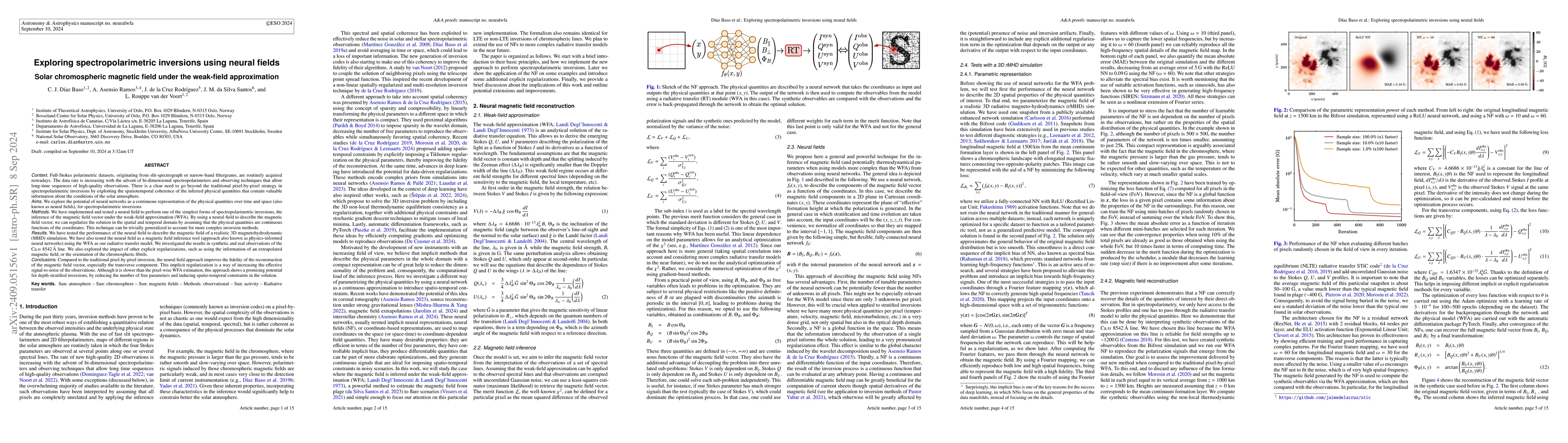 Thumbnail for Exploring spectropolarimetric inversions using neural fields. Solar
  chromospheric magnetic field under the weak-field approximation