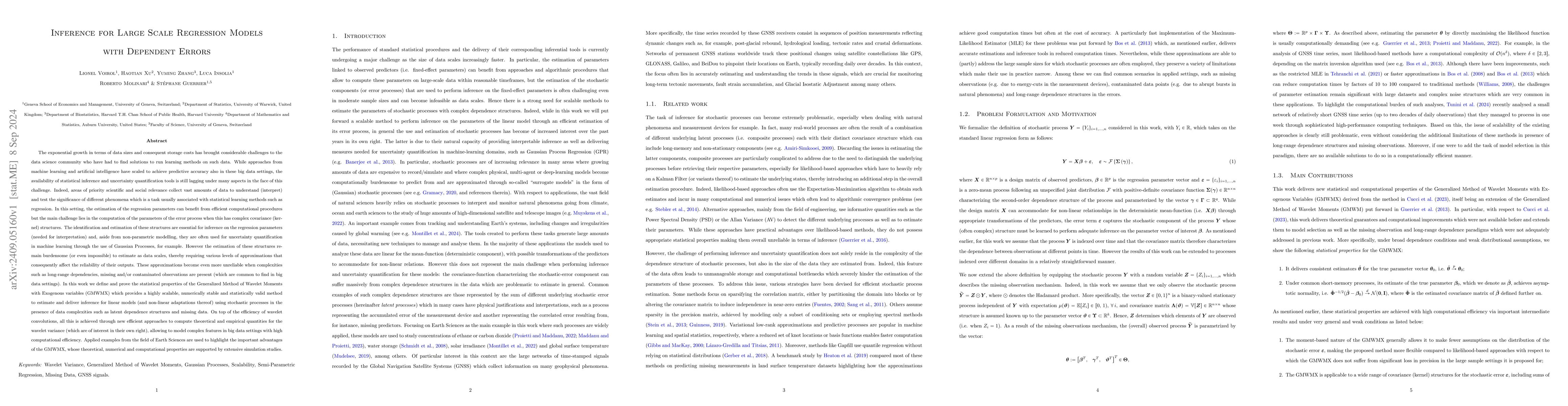 Thumbnail for Inference for Large Scale Regression Models with Dependent Errors