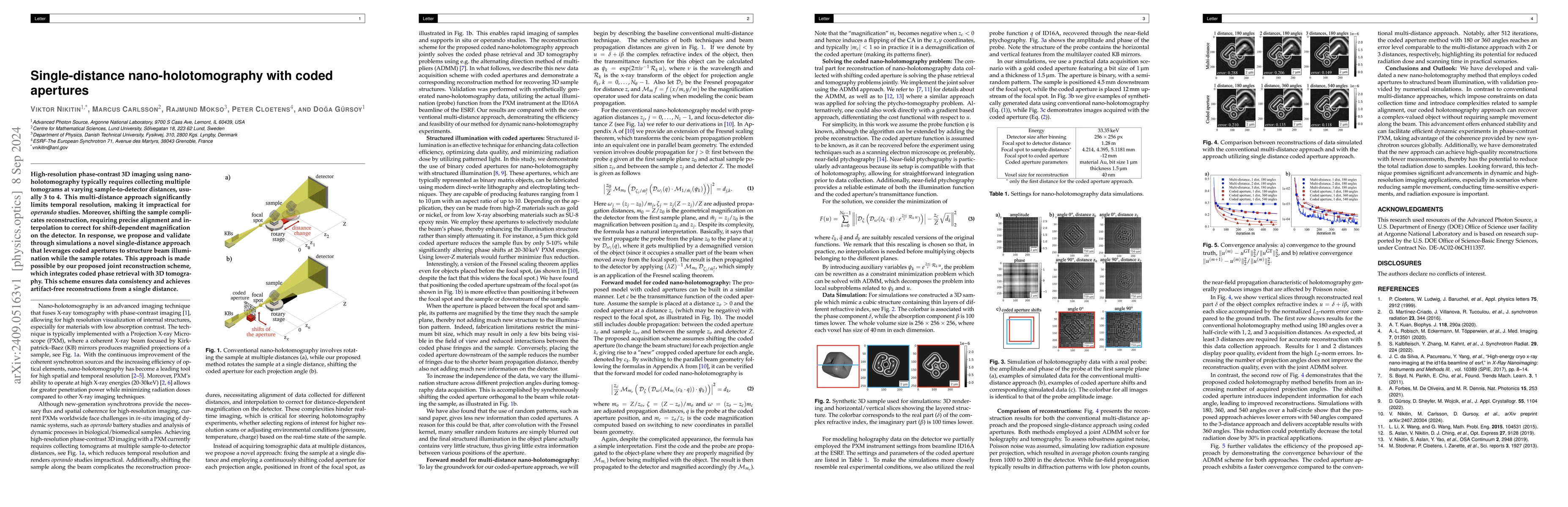 Thumbnail for Single-distance nano-holotomography with coded apertures