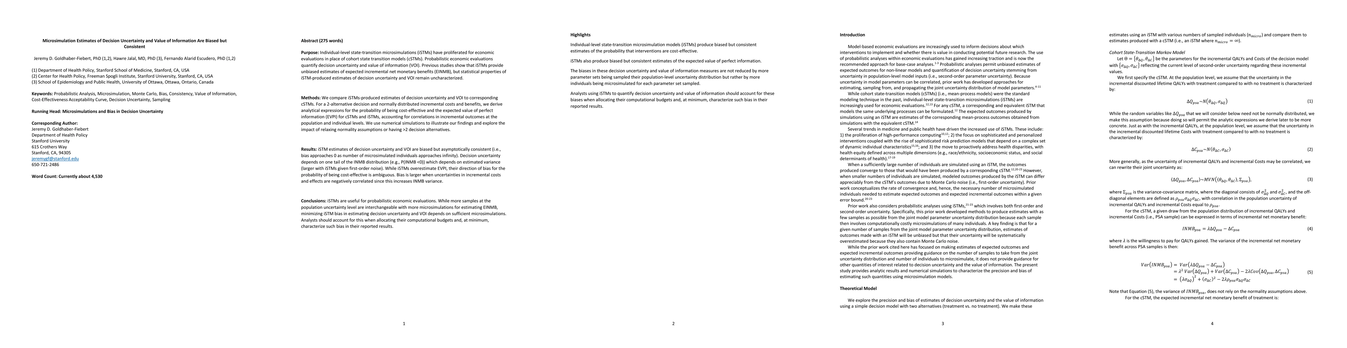 Thumbnail for Microsimulation Estimates of Decision Uncertainty and Value of
  Information Are Biased but Consistent