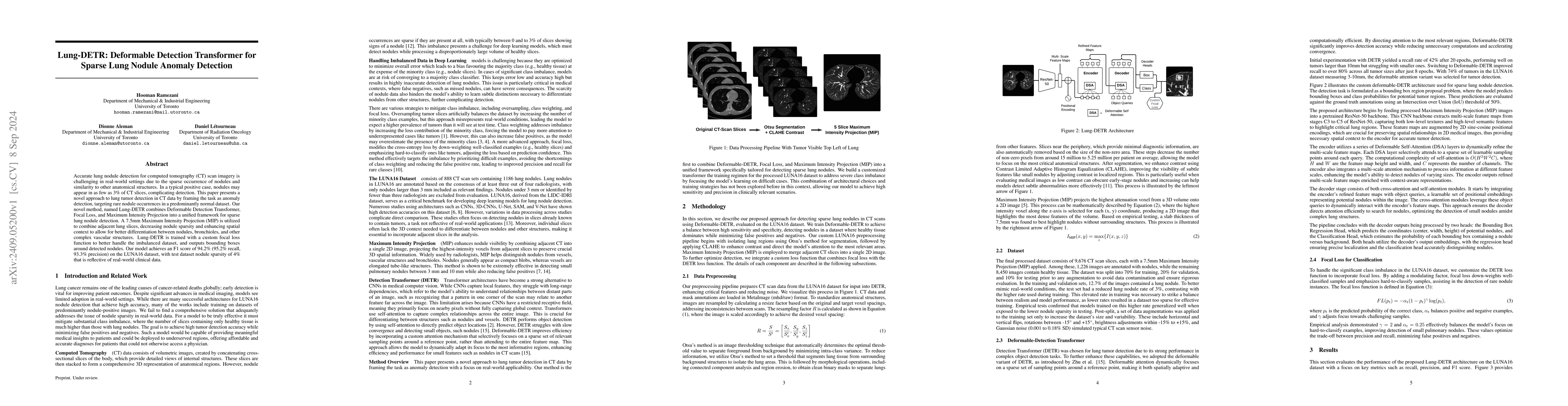 Thumbnail for Lung-DETR: Deformable Detection Transformer for Sparse Lung Nodule
  Anomaly Detection