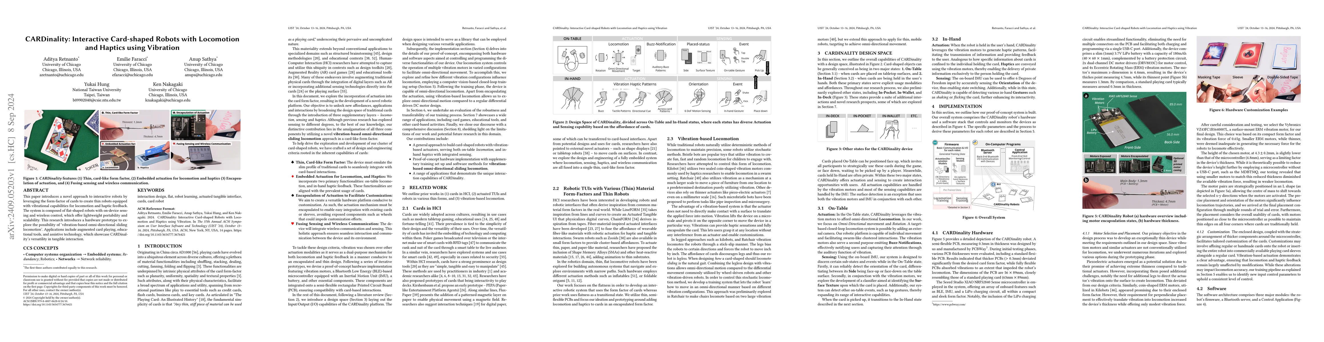 Thumbnail for CARDinality: Interactive Card-shaped Robots with Locomotion and Haptics
  using Vibration