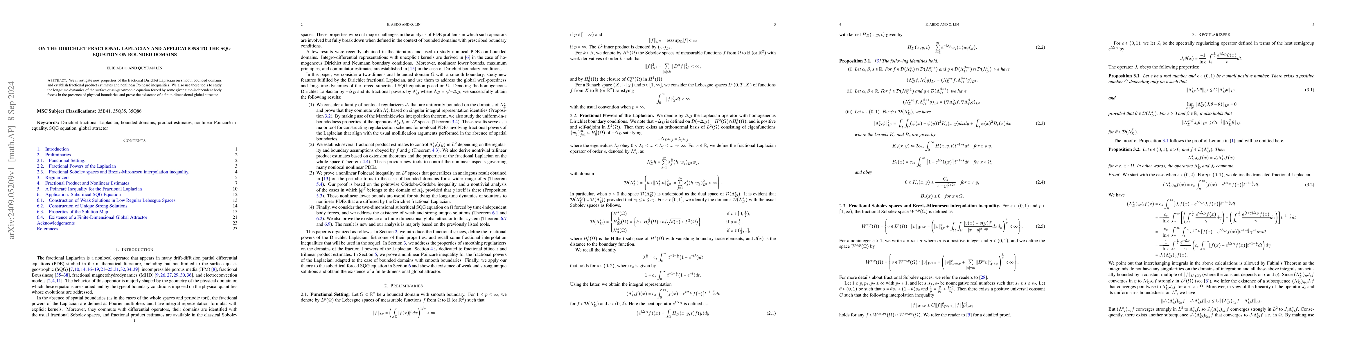 Thumbnail for On the Dirichlet Fractional Laplacian and Applications to the SQG
  Equation on Bounded Domains