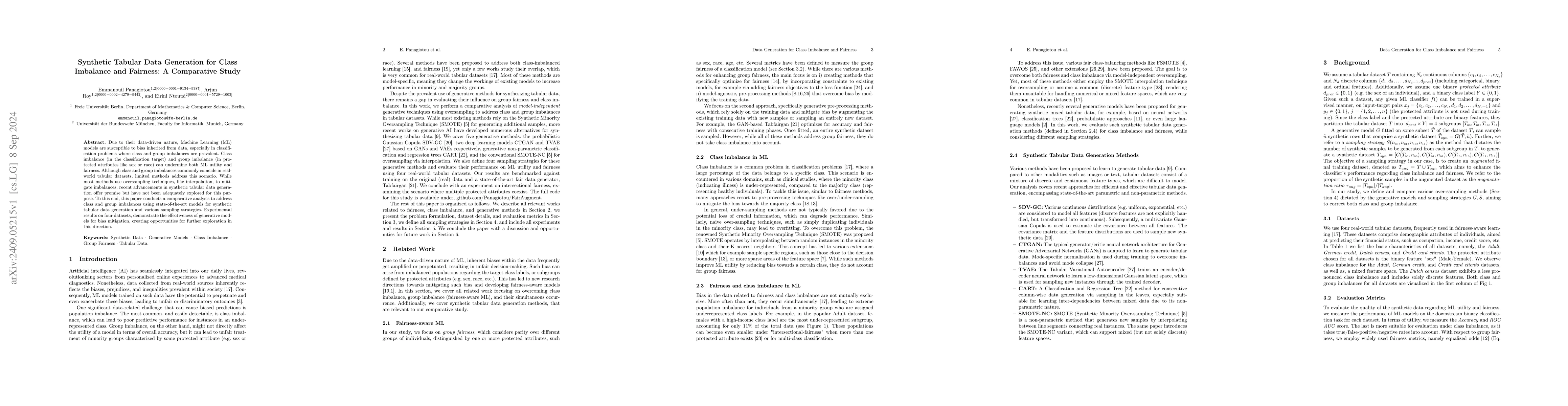 Thumbnail for Synthetic Tabular Data Generation for Class Imbalance and Fairness: A
  Comparative Study