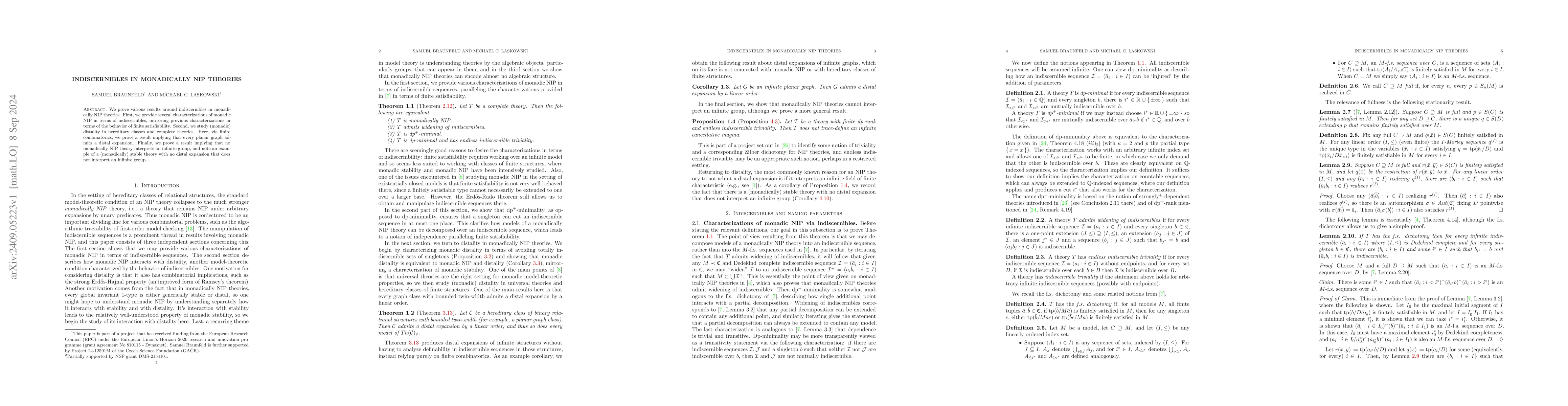 Thumbnail for Indiscernibles in monadically NIP theories