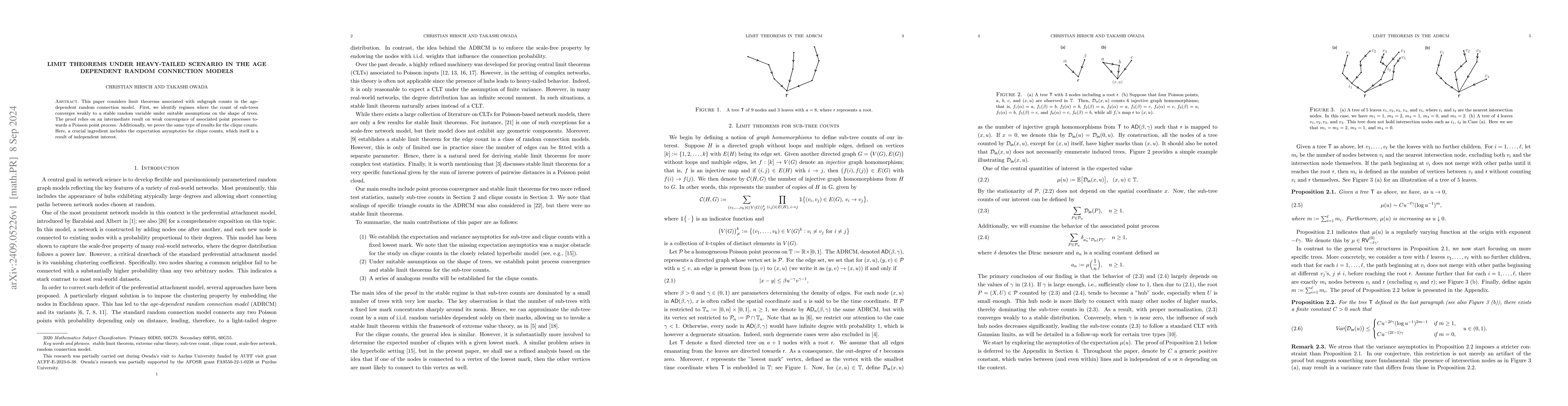 Thumbnail for Limit theorems under heavy-tailed scenario in the age dependent random
  connection models