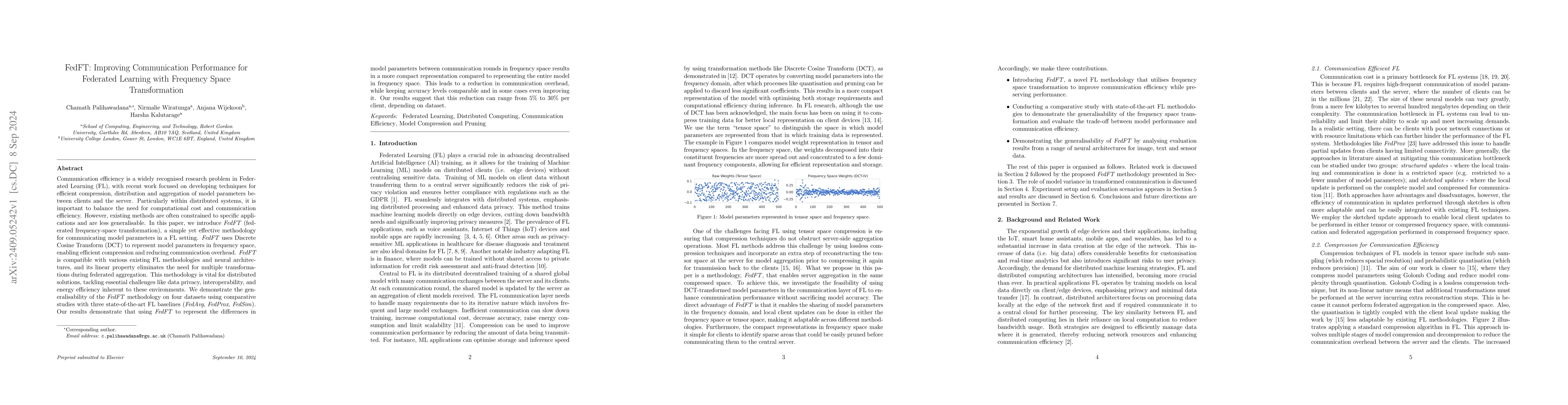 Thumbnail for FedFT: Improving Communication Performance for Federated Learning with
  Frequency Space Transformation