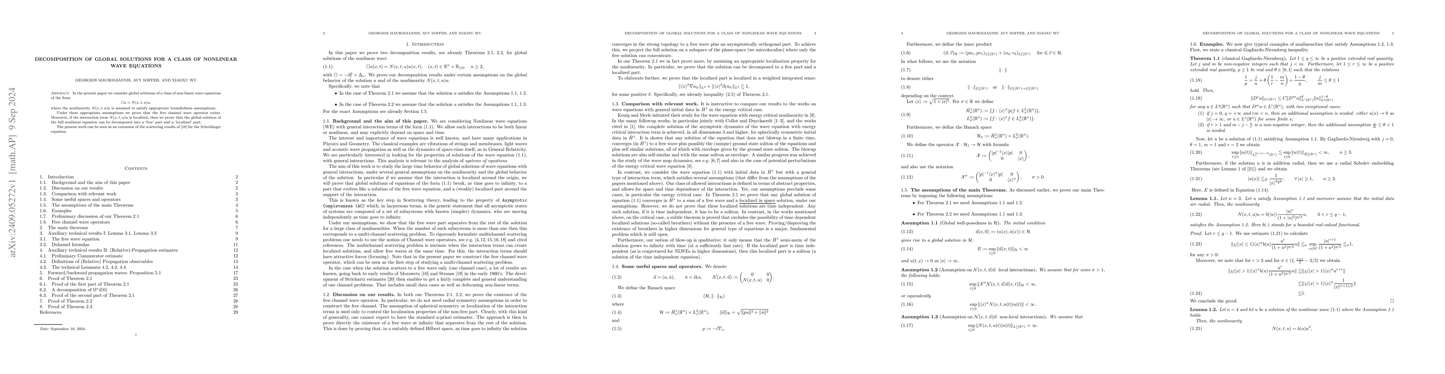 Thumbnail for Decomposition of global solutions for a class of nonlinear wave
  equations