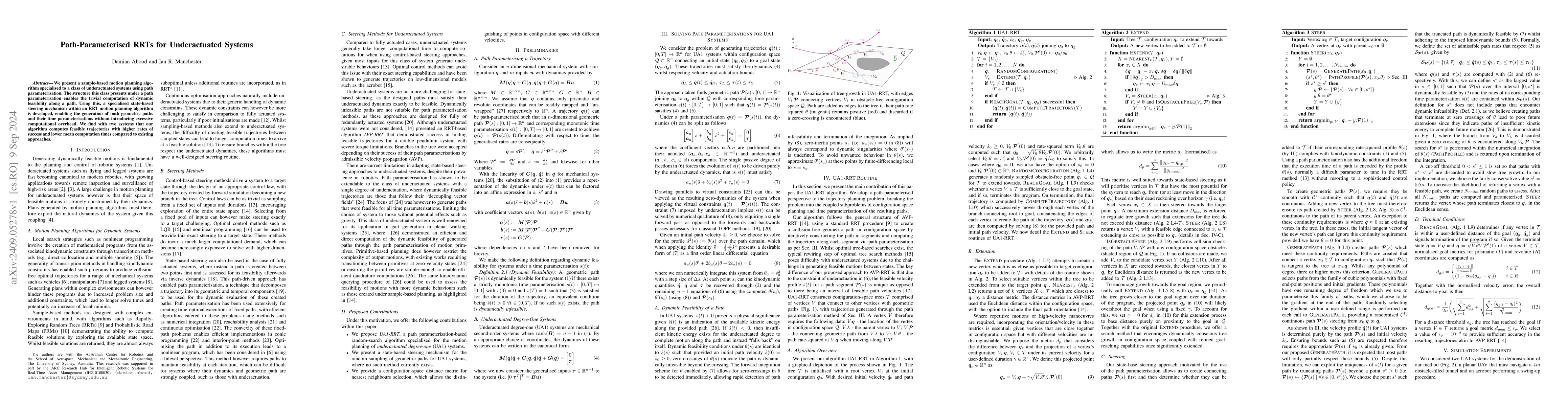 Thumbnail for Path-Parameterised RRTs for Underactuated Systems