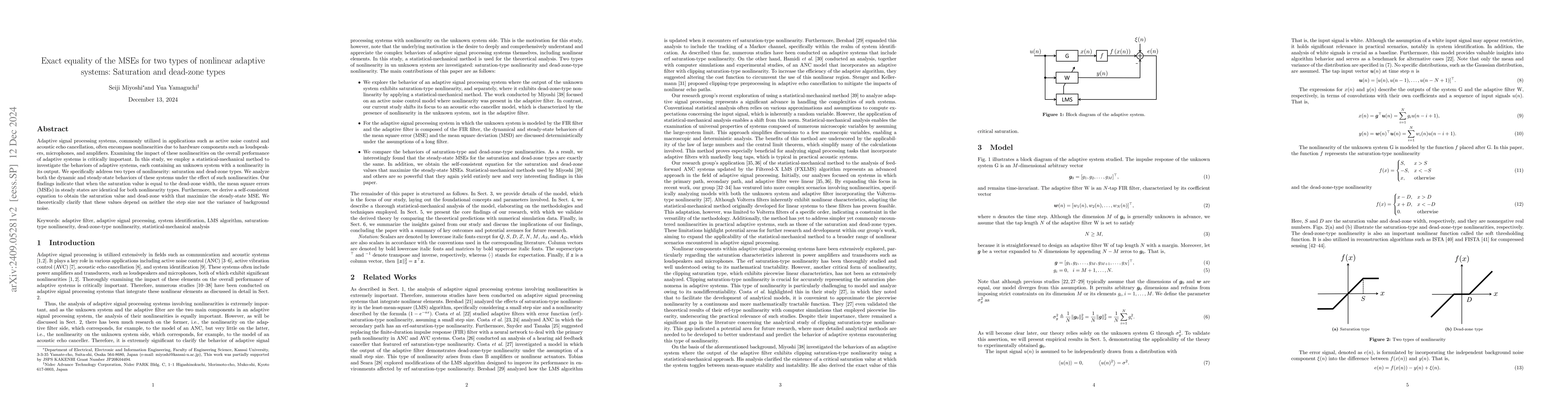 Thumbnail for Exact equality of the MSEs for two types of nonlinear adaptive systems:
  Saturation and dead-zone types