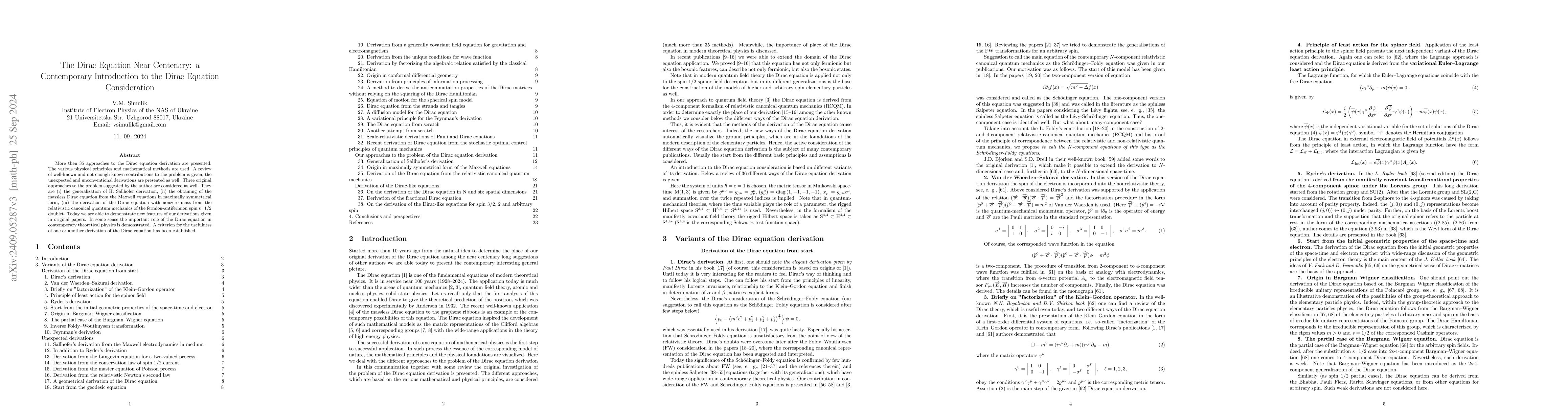 Thumbnail for The Dirac Equation Near Centenary: a Contemporary Introduction to the
  Dirac Equation Consideration