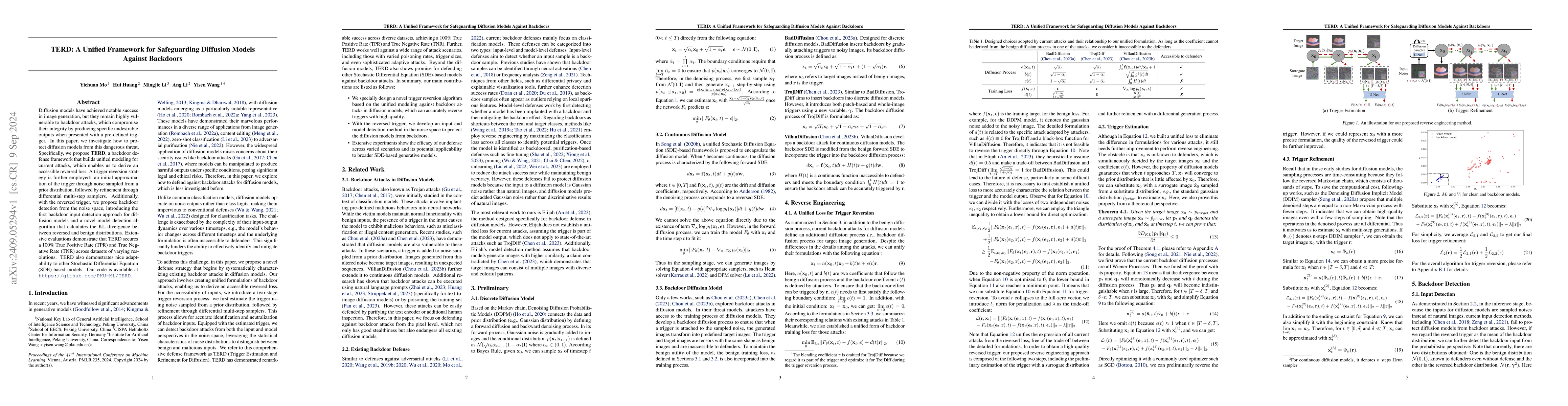 Thumbnail for TERD: A Unified Framework for Safeguarding Diffusion Models Against
  Backdoors