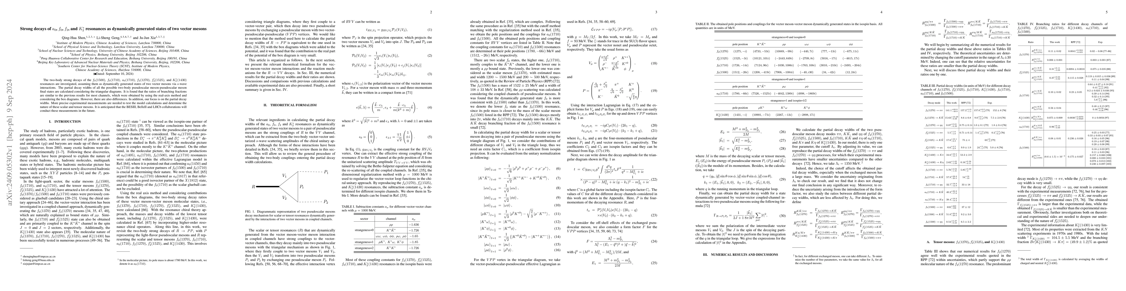 Thumbnail for Strong decays of $a_0$, $f_0$, $f_2$, and $K^*_2$ resonances as
  dynamically generated states of two vector mesons
