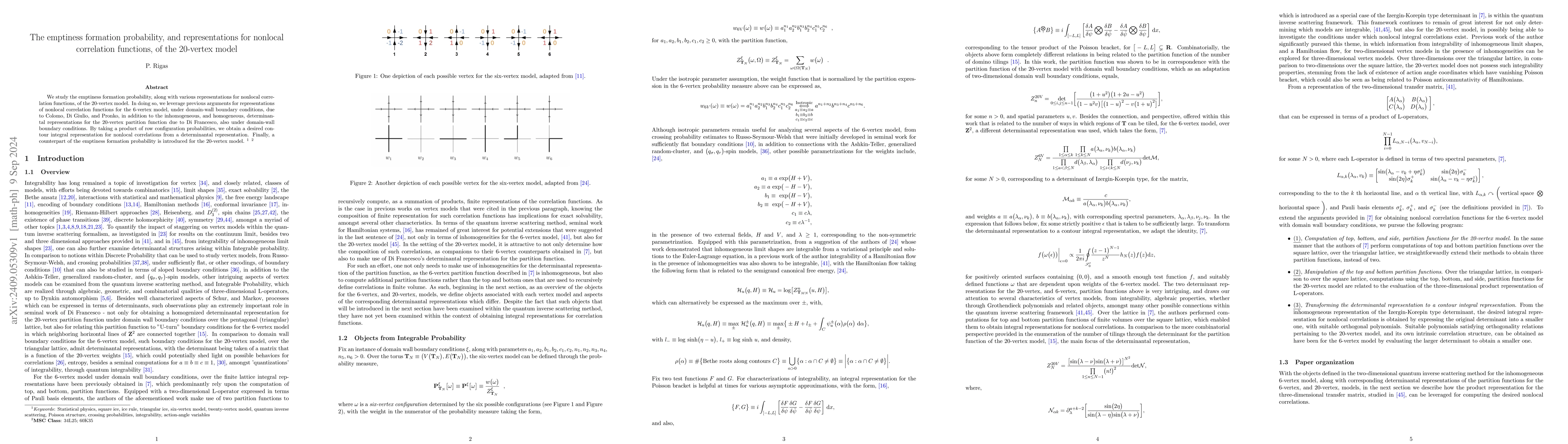 Thumbnail for The emptiness formation probability, and representations for nonlocal
  correlation functions, of the 20-vertex model