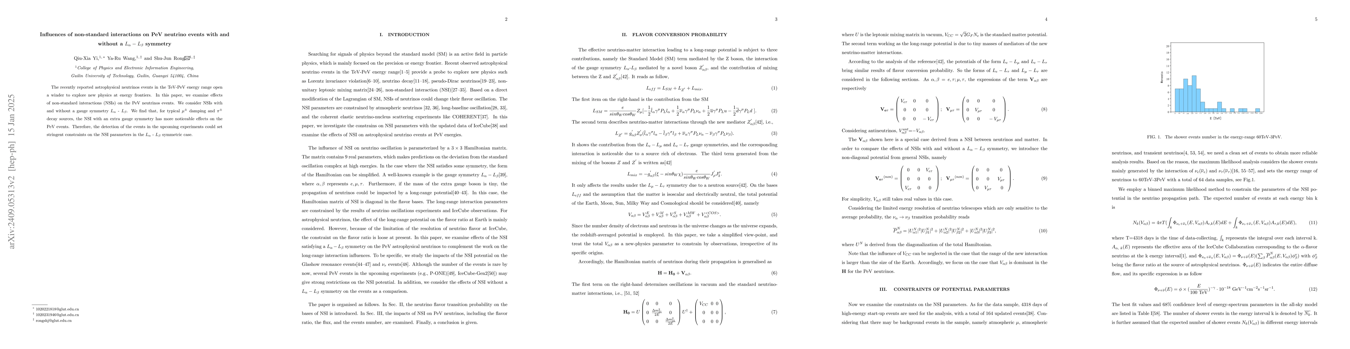 Thumbnail for Influences of non-standard interactions on PeV neutrino events with and
  without a $L_α-L_β$ symmetry