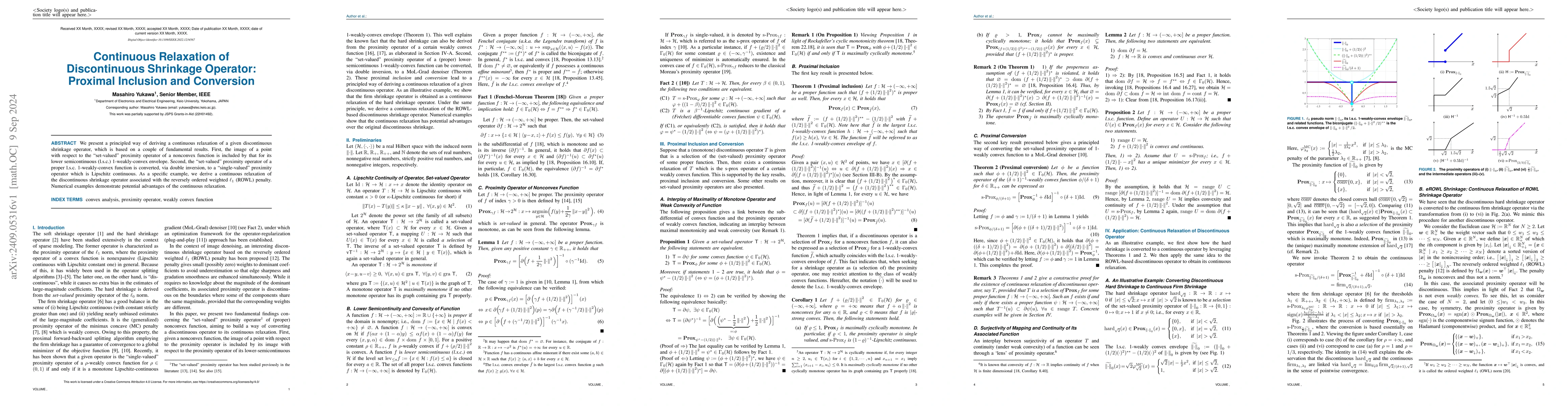 Thumbnail for Continuous Relaxation of Discontinuous Shrinkage Operator: Proximal
  Inclusion and Conversion