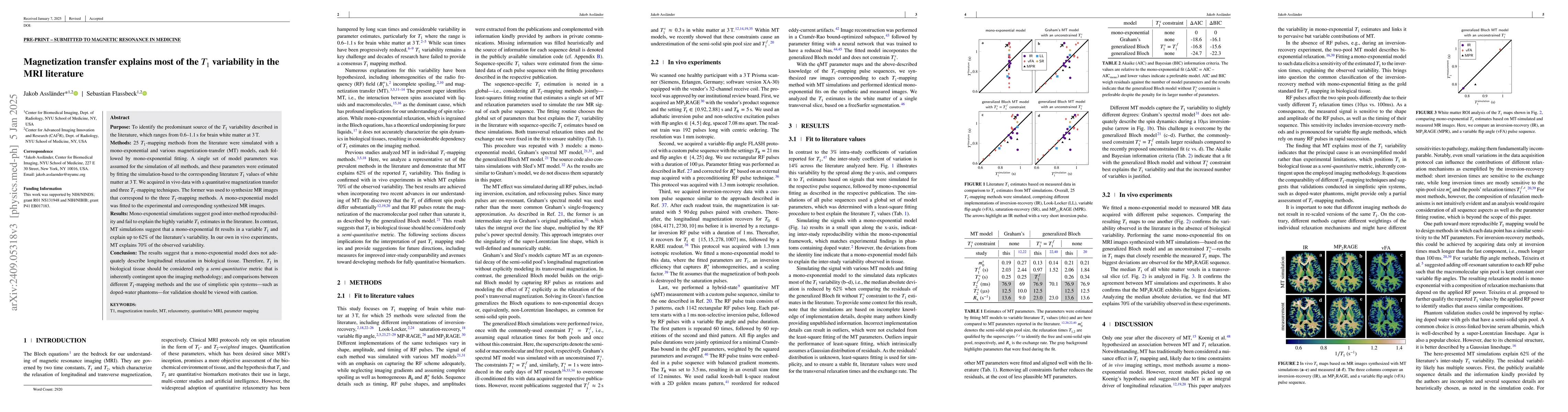 Thumbnail for Magnetization transfer explains most of the $T_1$ variability in the MRI
  literature