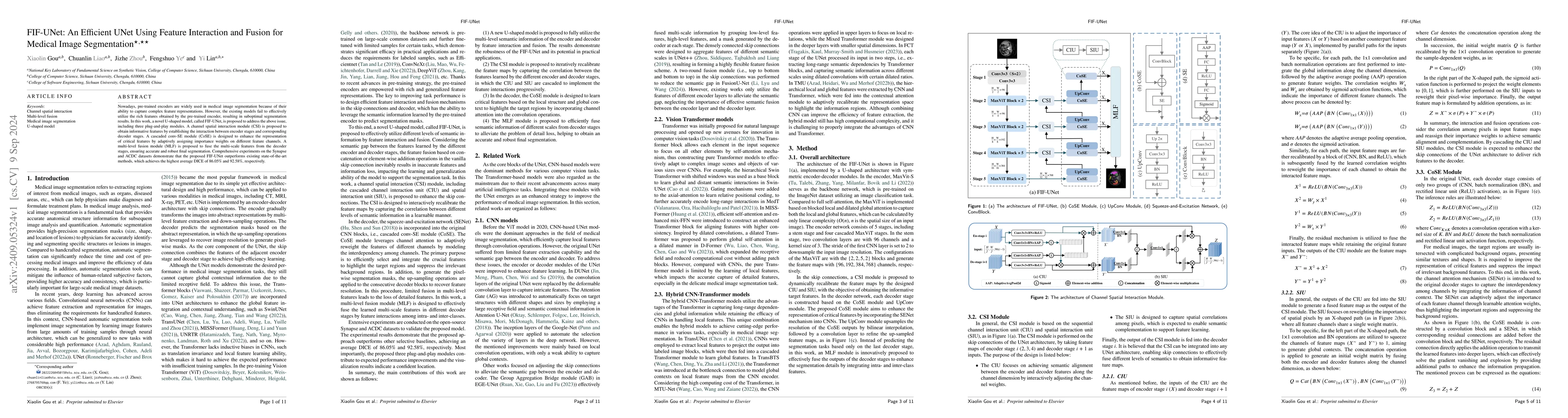 Thumbnail for FIF-UNet: An Efficient UNet Using Feature Interaction and Fusion for
  Medical Image Segmentation