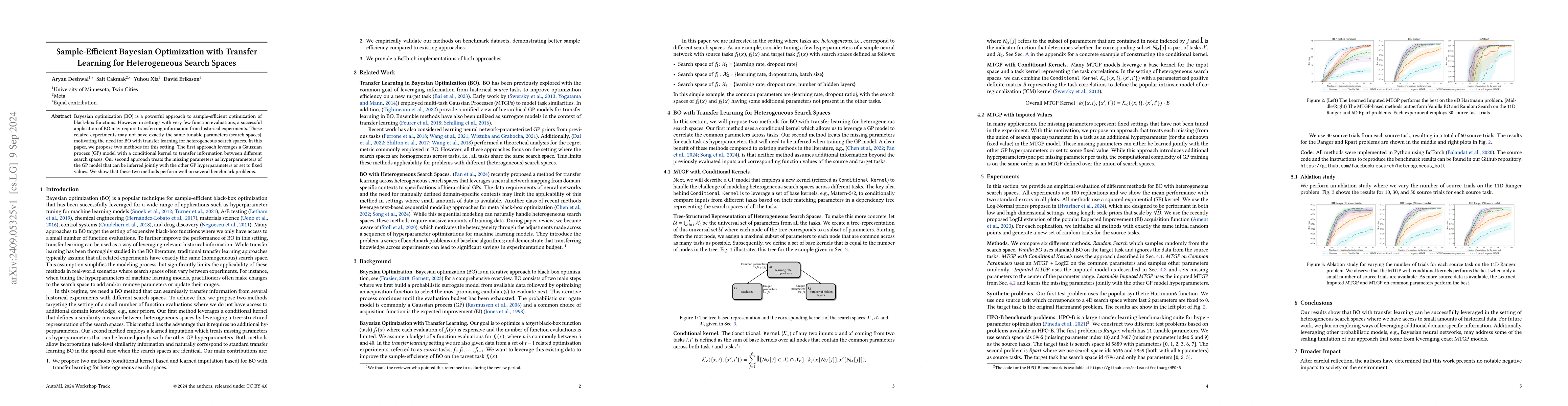 Thumbnail for Sample-Efficient Bayesian Optimization with Transfer Learning for
  Heterogeneous Search Spaces