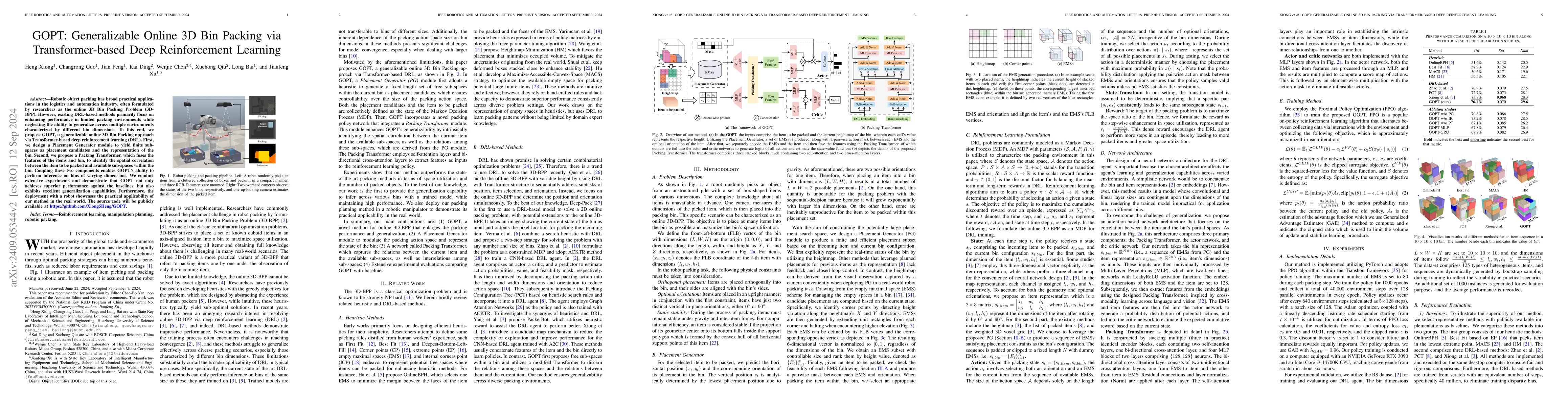 Thumbnail for GOPT: Generalizable Online 3D Bin Packing via Transformer-based Deep
  Reinforcement Learning
