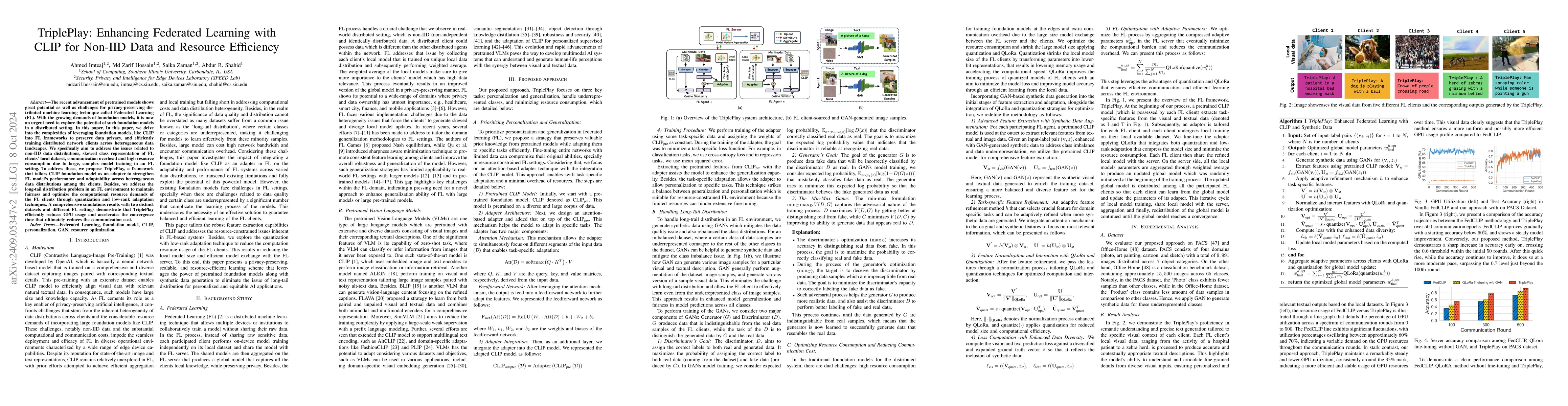 Thumbnail for TriplePlay: Enhancing Federated Learning with CLIP for Non-IID Data and
  Resource Efficiency