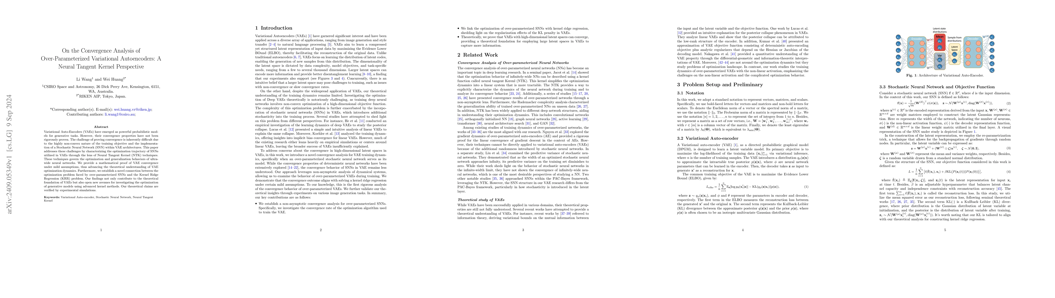 Thumbnail for On the Convergence Analysis of Over-Parameterized Variational
  Autoencoders: A Neural Tangent Kernel Perspective