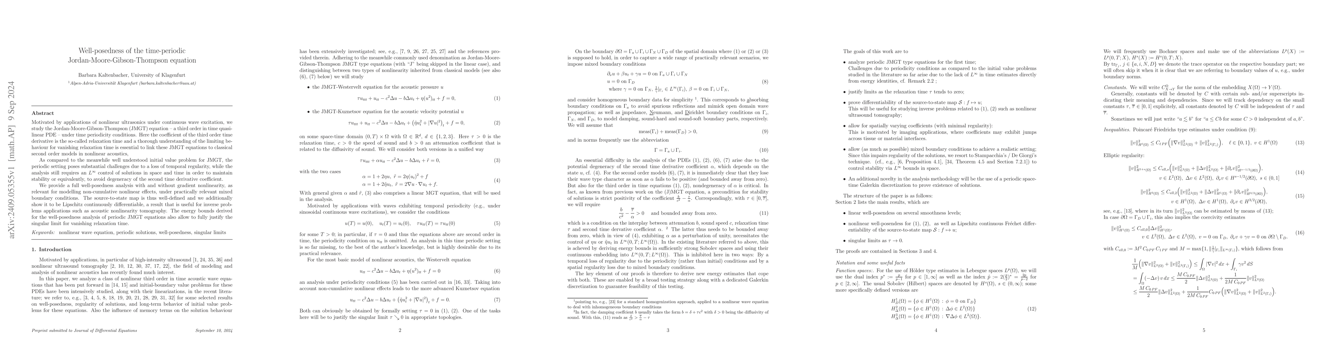 Thumbnail for Well-posedness of the time-periodic Jordan-Moore-Gibson-Thompson
  equation