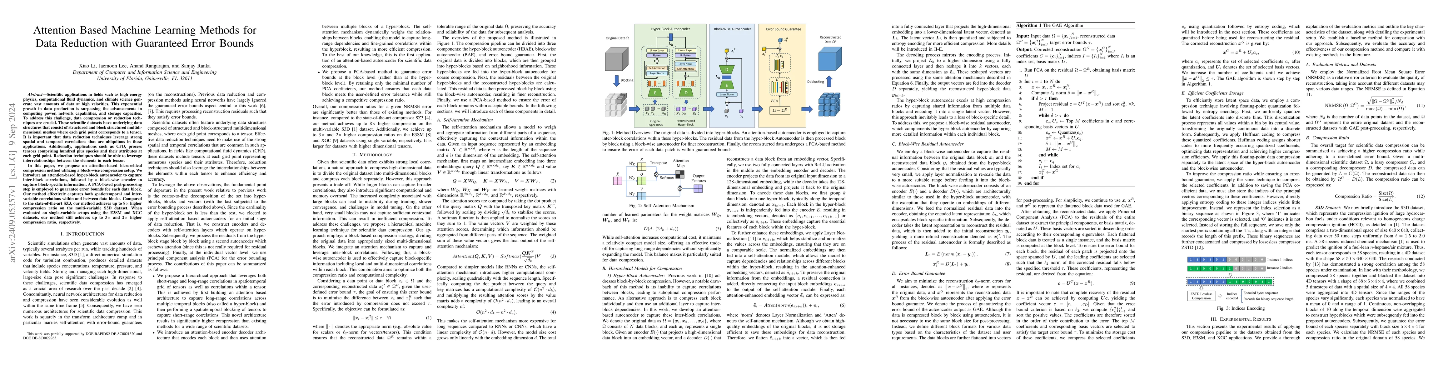 Thumbnail for Attention Based Machine Learning Methods for Data Reduction with
  Guaranteed Error Bounds