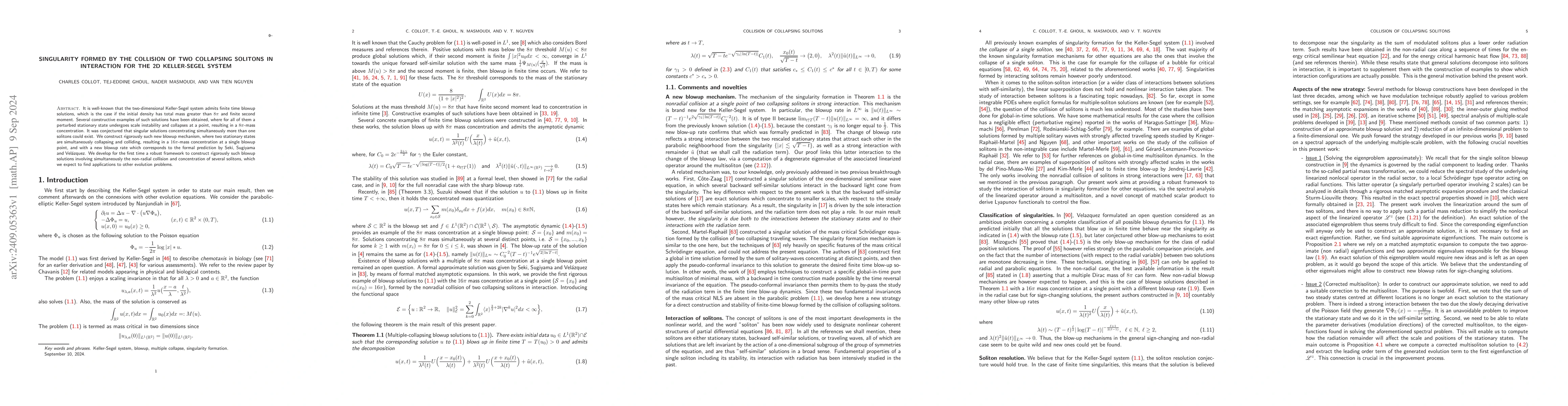 Thumbnail for Singularity formed by the collision of two collapsing solitons in
  interaction for the 2D Keller-Segel system
