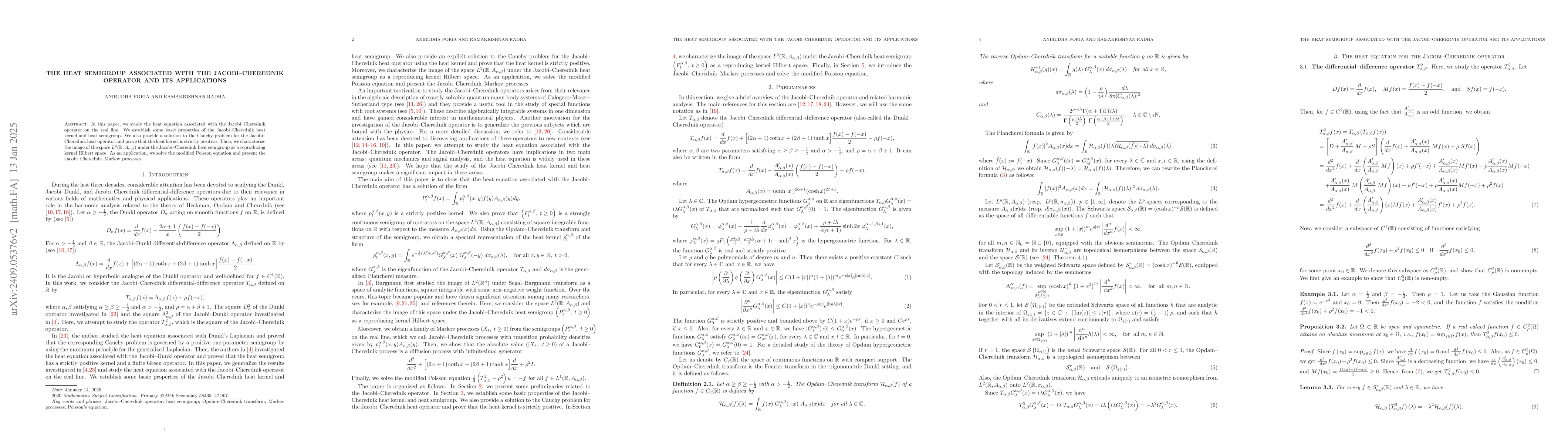 Thumbnail for The heat semigroup associated with the Jacobi--Cherednik operator and
  its applications